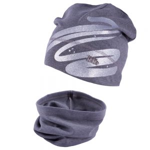 Dzianinowy komplet dla dziewczynki czapka beanie z brokatem + snood