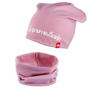 Dzianinowy komplet dla dziewczynki czapka beanie z napisem + snood